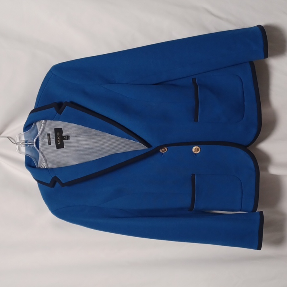 Talbots Aberdeen Blue Blazer Gold-Tone Double Button Size 8